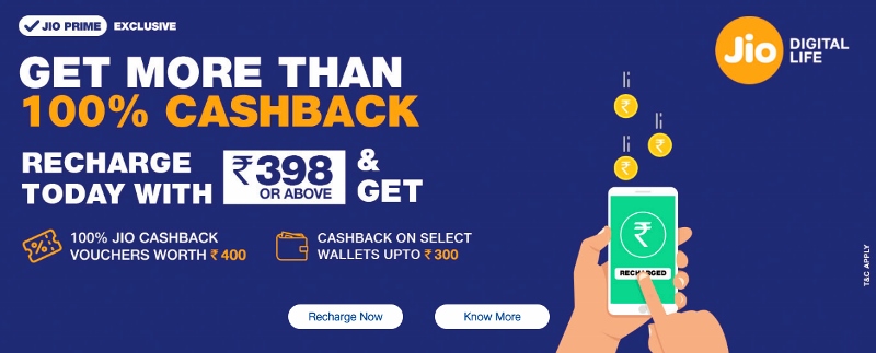 Reliance Jio Offers More than 100% cashback